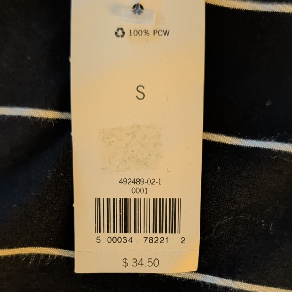 NWT Banana Republic Black Tee with Thin White Stripes, Sz S - Picture 4 of 5